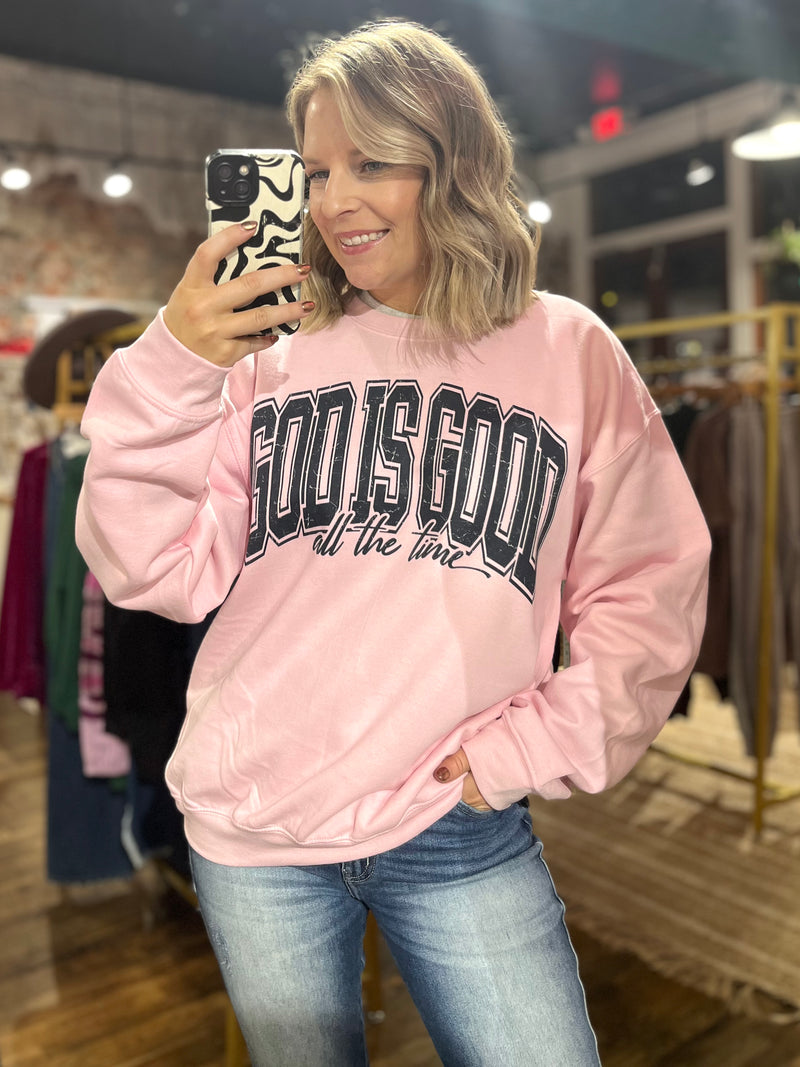 God Is Good Sweatshirt : Lt Pink