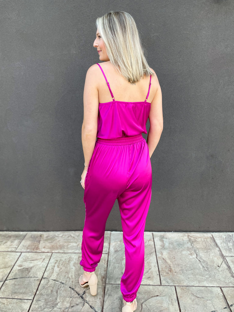 Let It Slide Jumpsuit : Hot Pink