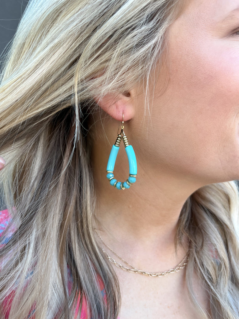 Turquoise / Acetate Glass Bead Teardrop Earrings