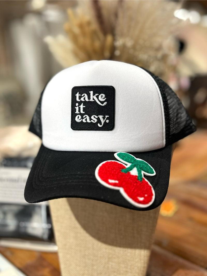 Take It Easy Cherry Hat : White/Black