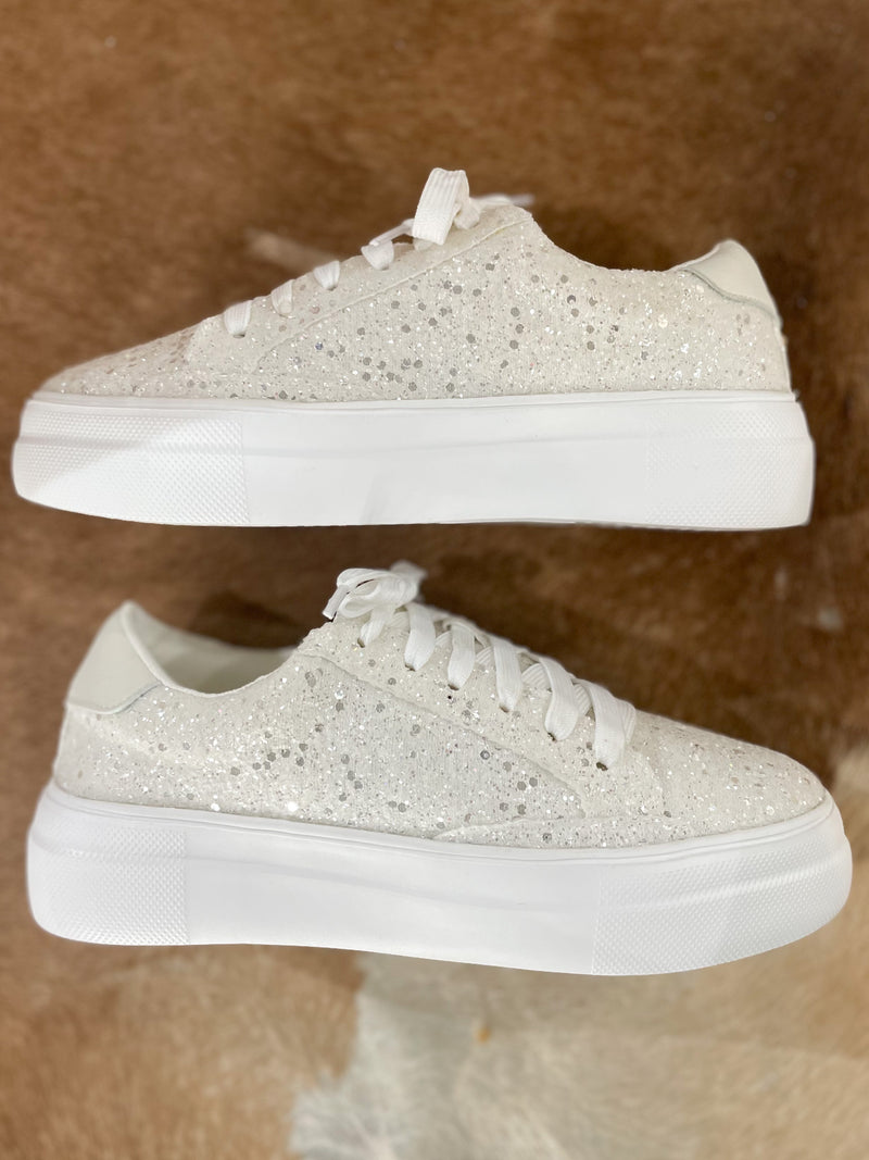 Glaring White Glitter Platform Sneakers