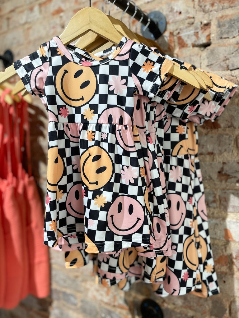 Checkered Print Smiley Dress