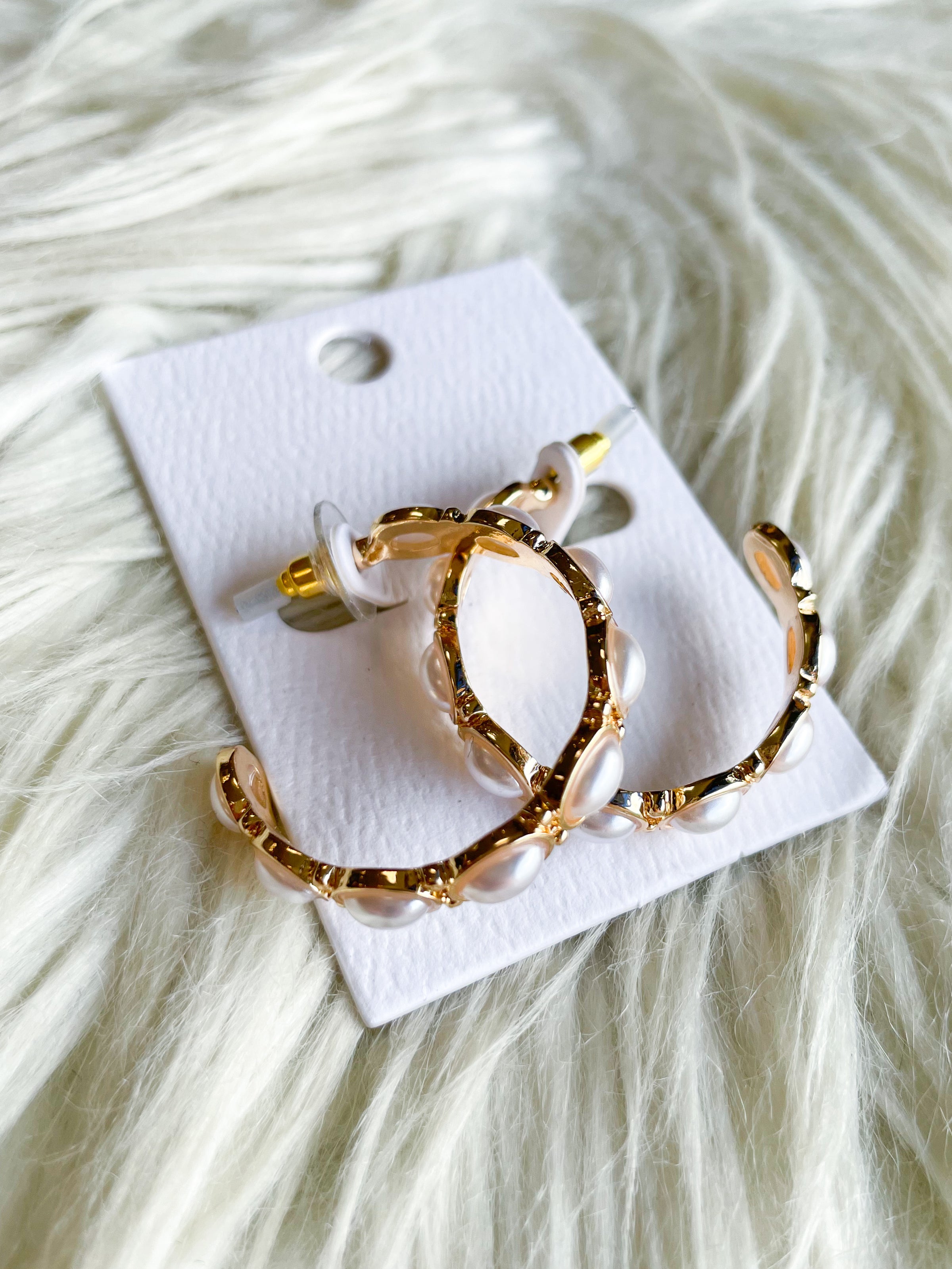 pearl studded gold hoops