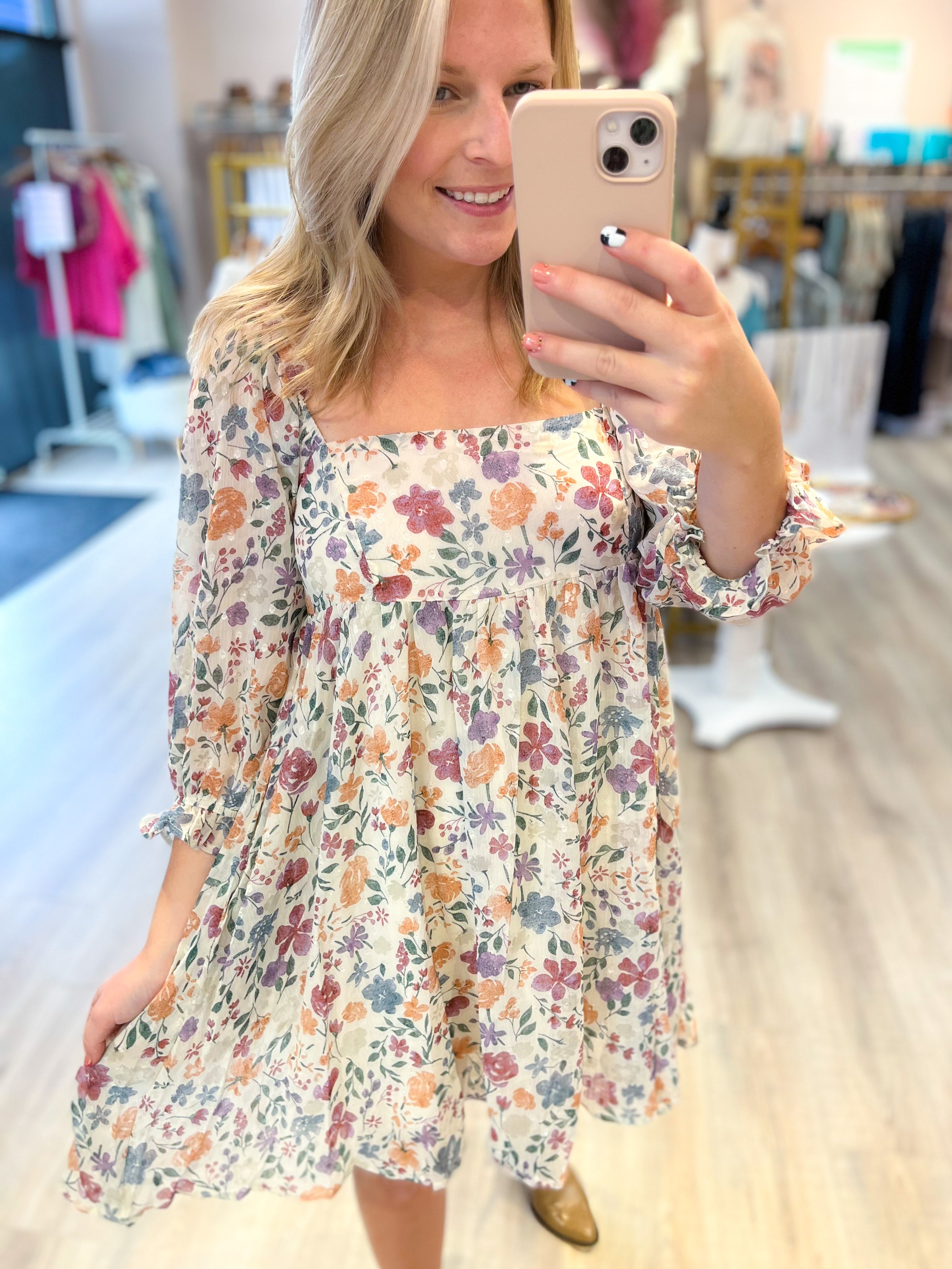 ivory floral babydoll dress