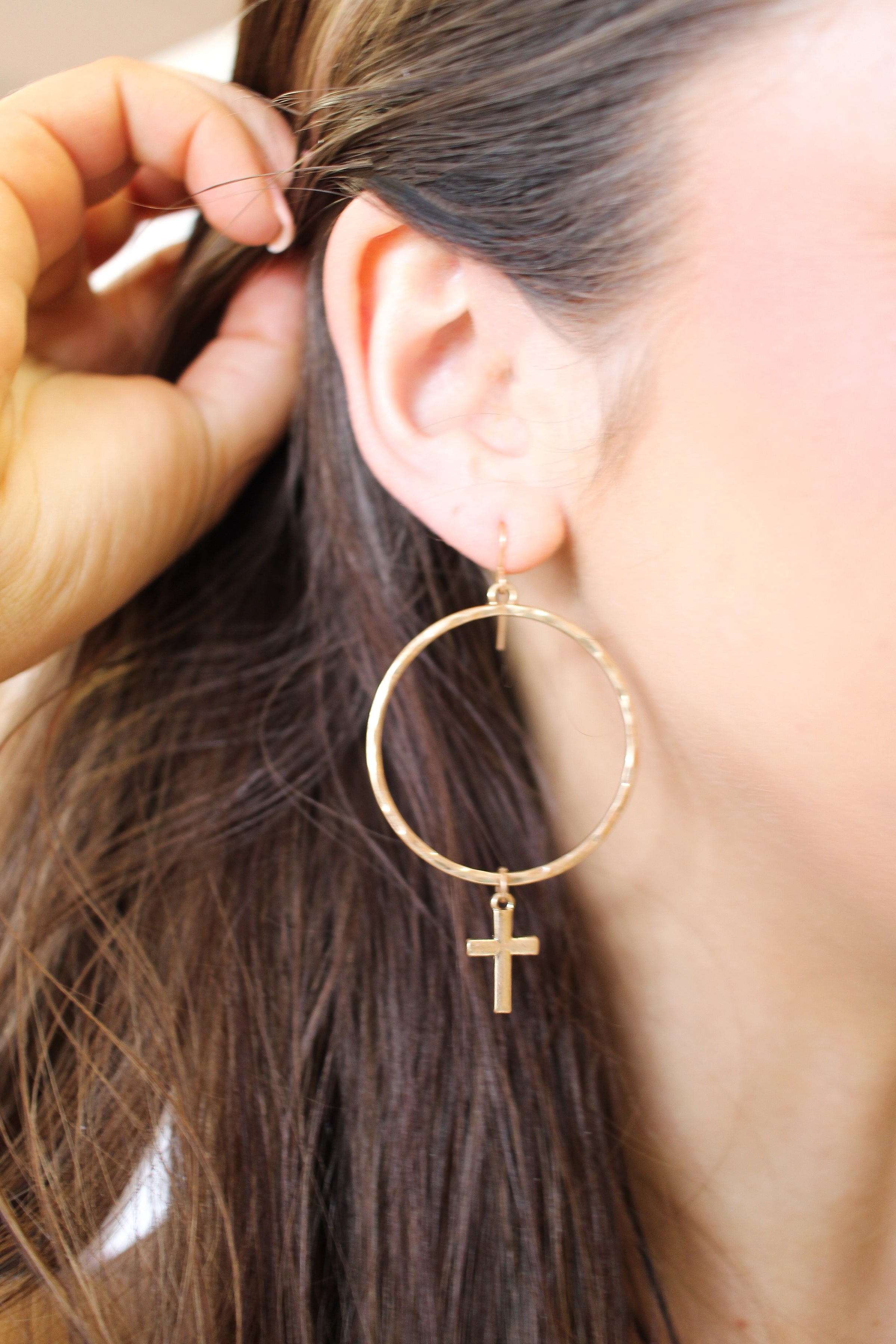 Dangle Cross Hoops : Gold