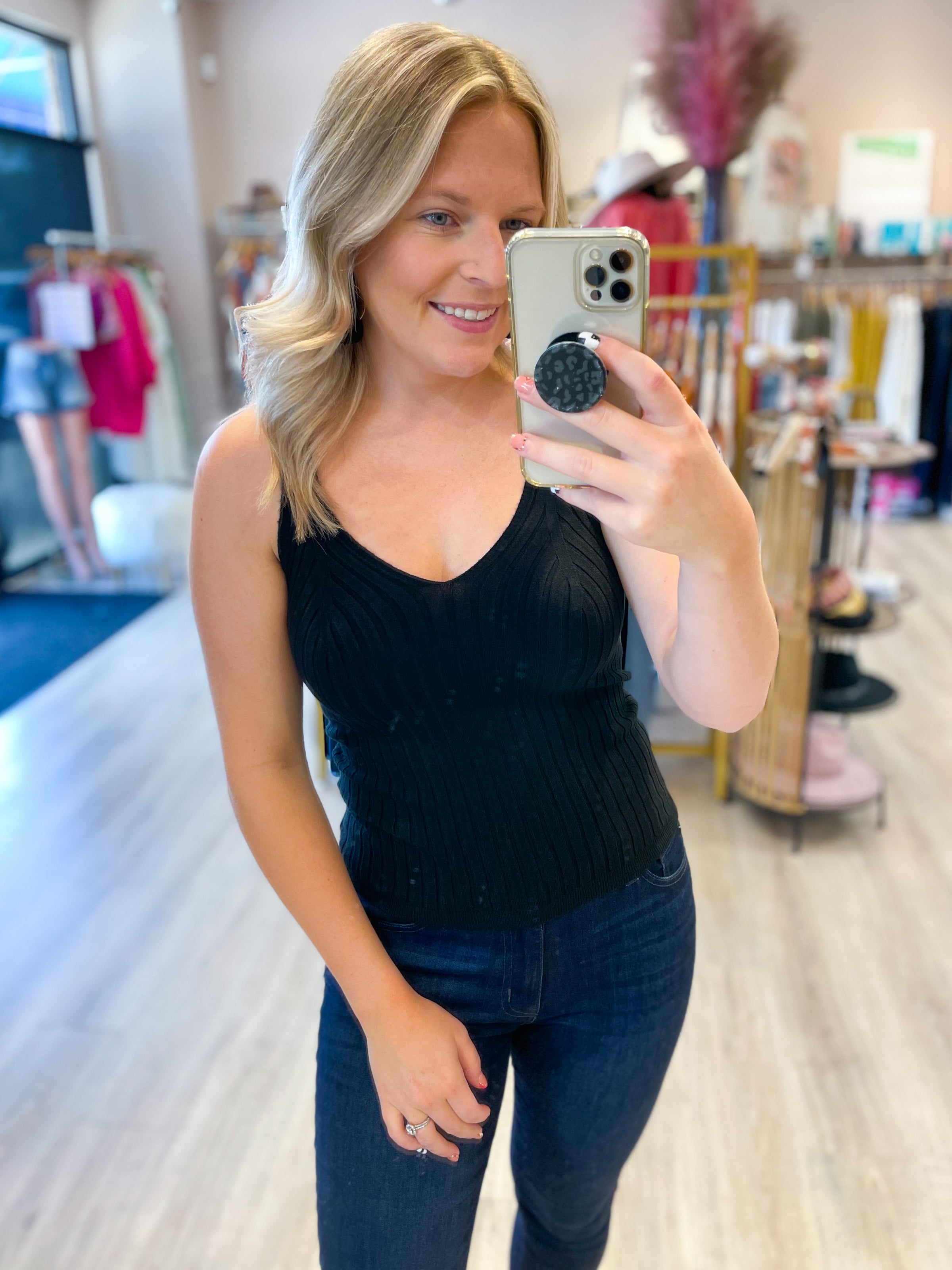 black ribbed tank