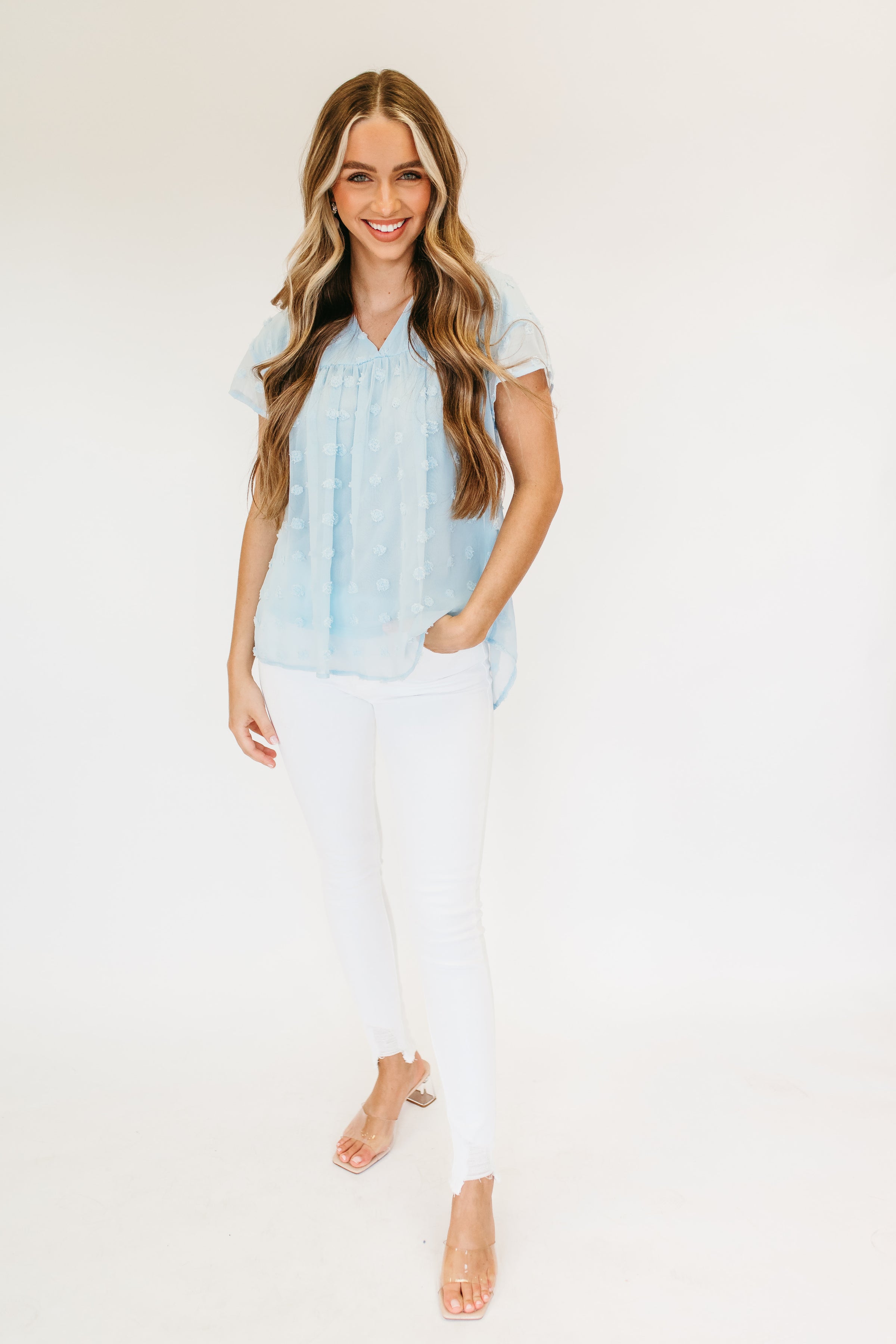 baby blue swiss dot top