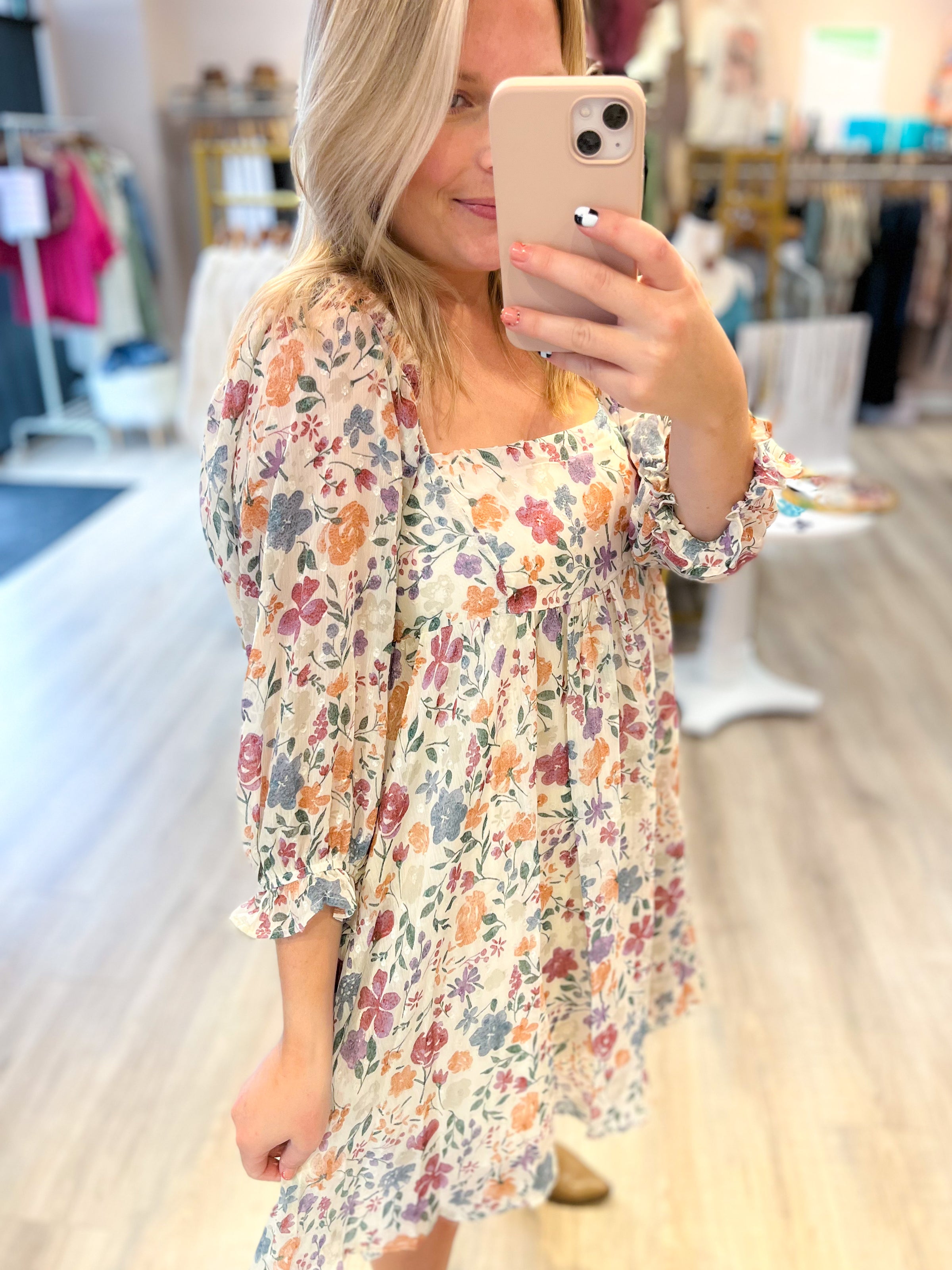 ivory floral babydoll dress